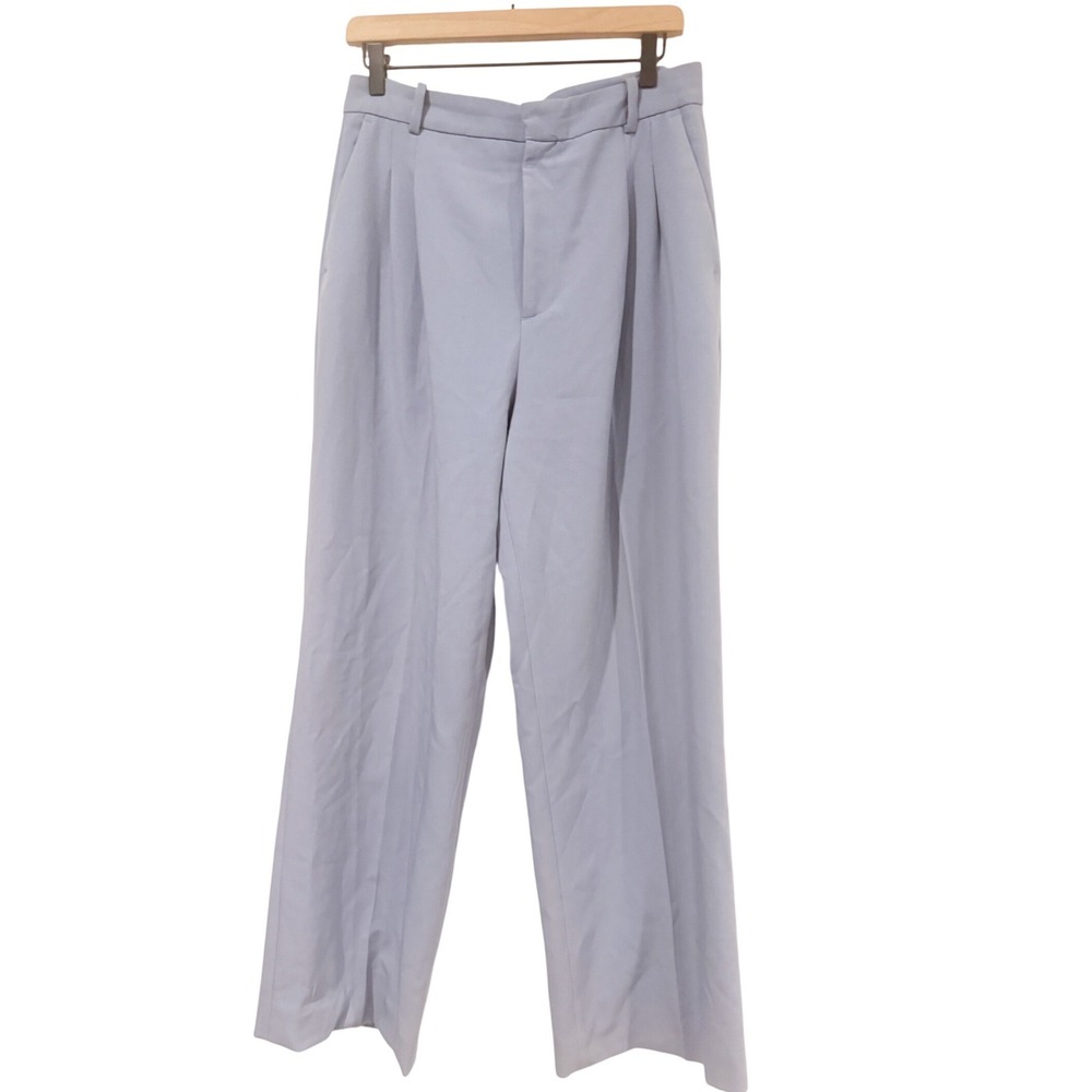 Zara Basic Collection Light Blue High Waisted Pleated Wide Leg Trousers Size L